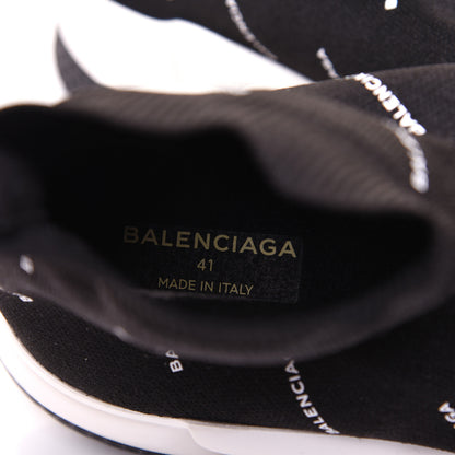 Balenciaga Neoprene Knit Allover Logo Bi-Color Sole Womens Speed Sneakers 41 Black White 8 of 10