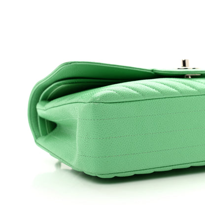 Chanel Caviar Chevron Quilted Medium Double Flap Green 9 of 12
