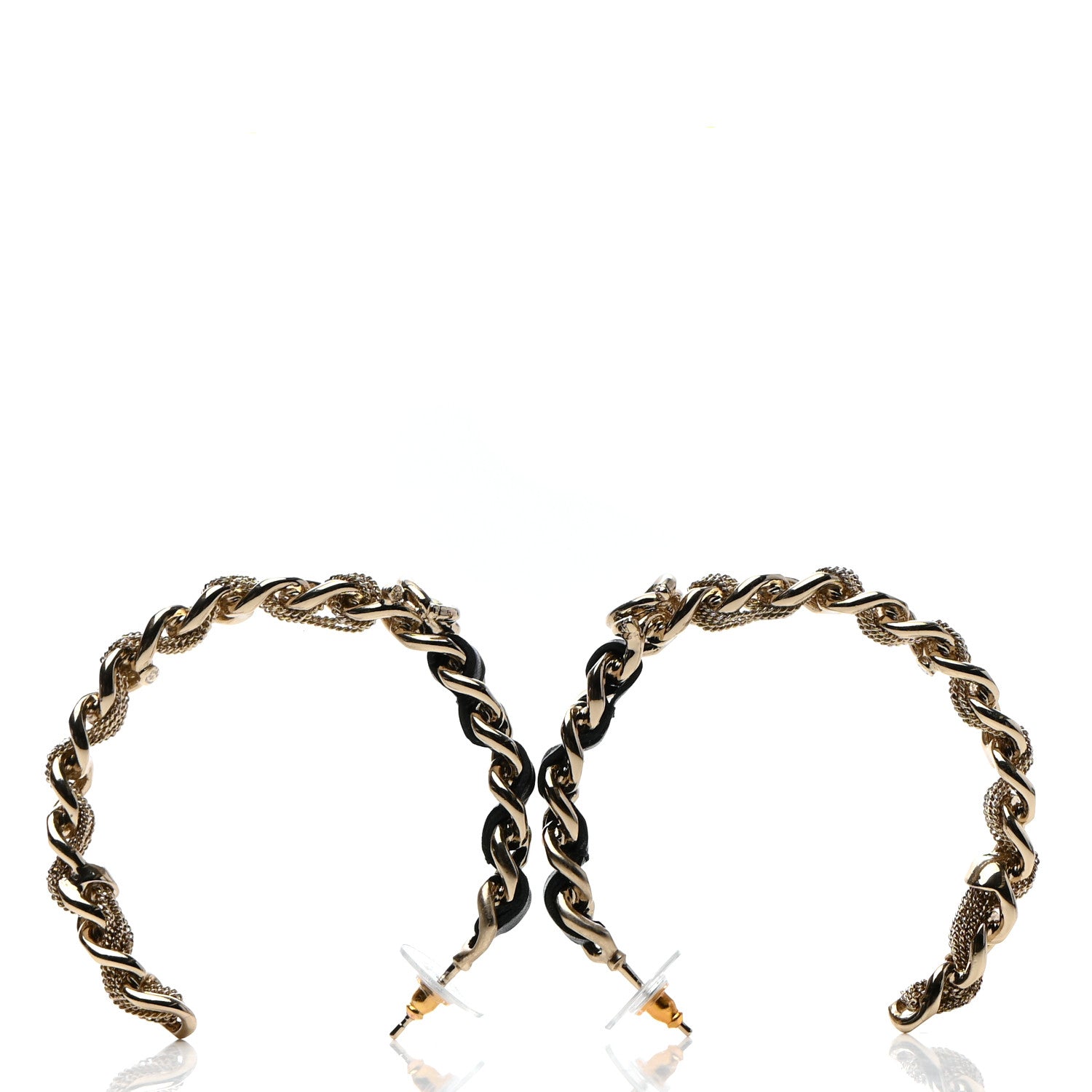 Chanel Lambskin CC Chain Hoop Earrings Gold 3 of 4