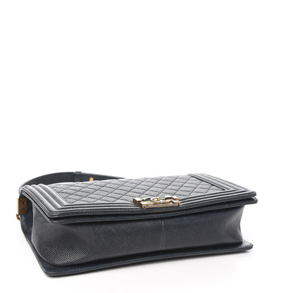 Chanel Caviar Quilted New Medium Boy Flap Dark Navy Blue 3 of 10