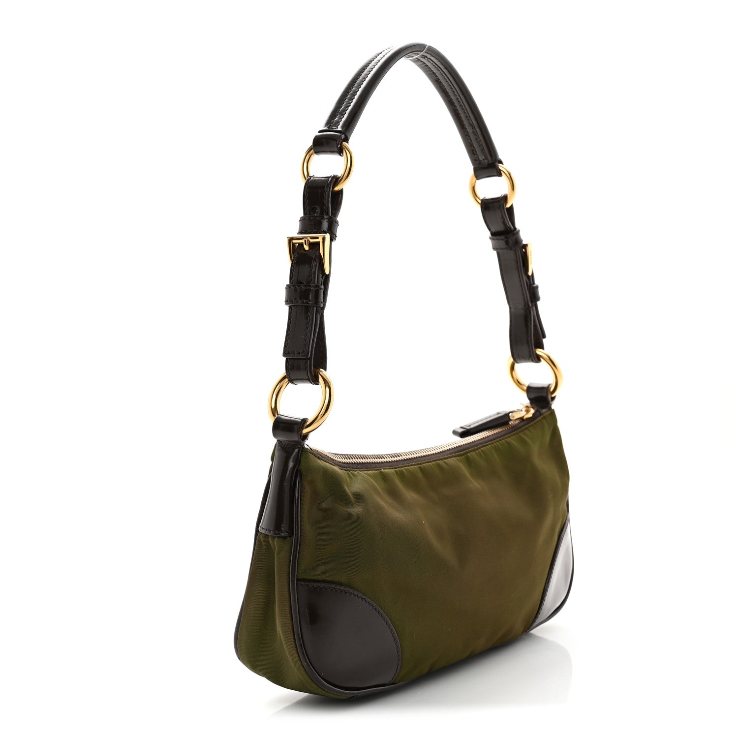 Prada Tessuto Nylon Soft Calf Shoulder Bag Green Brown 3 of 12
