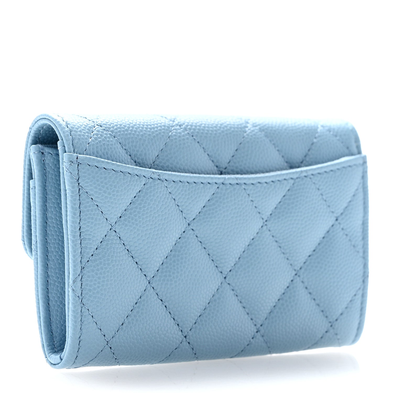 Chanel Caviar Quilted Flap Card Holder Wallet Light Blue 3 of 9