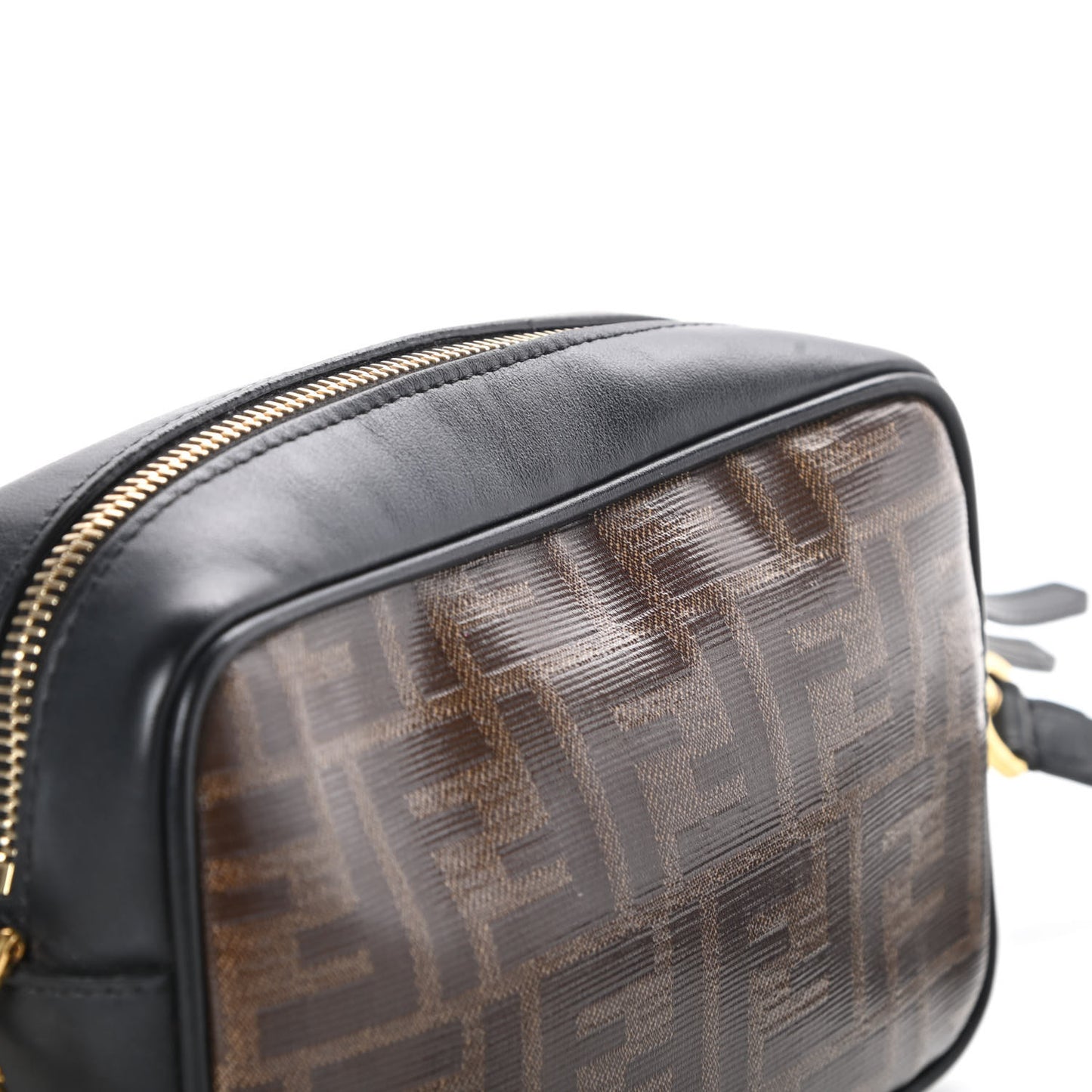 Glazed Fabric Vitello Century FF 1974 Stamp Patch Mini Camera Case Mogano Panna Black