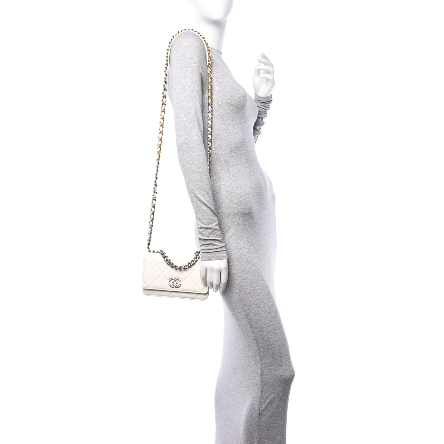 Lambskin Quilted Chanel 19 Wallet On Chain WOC White