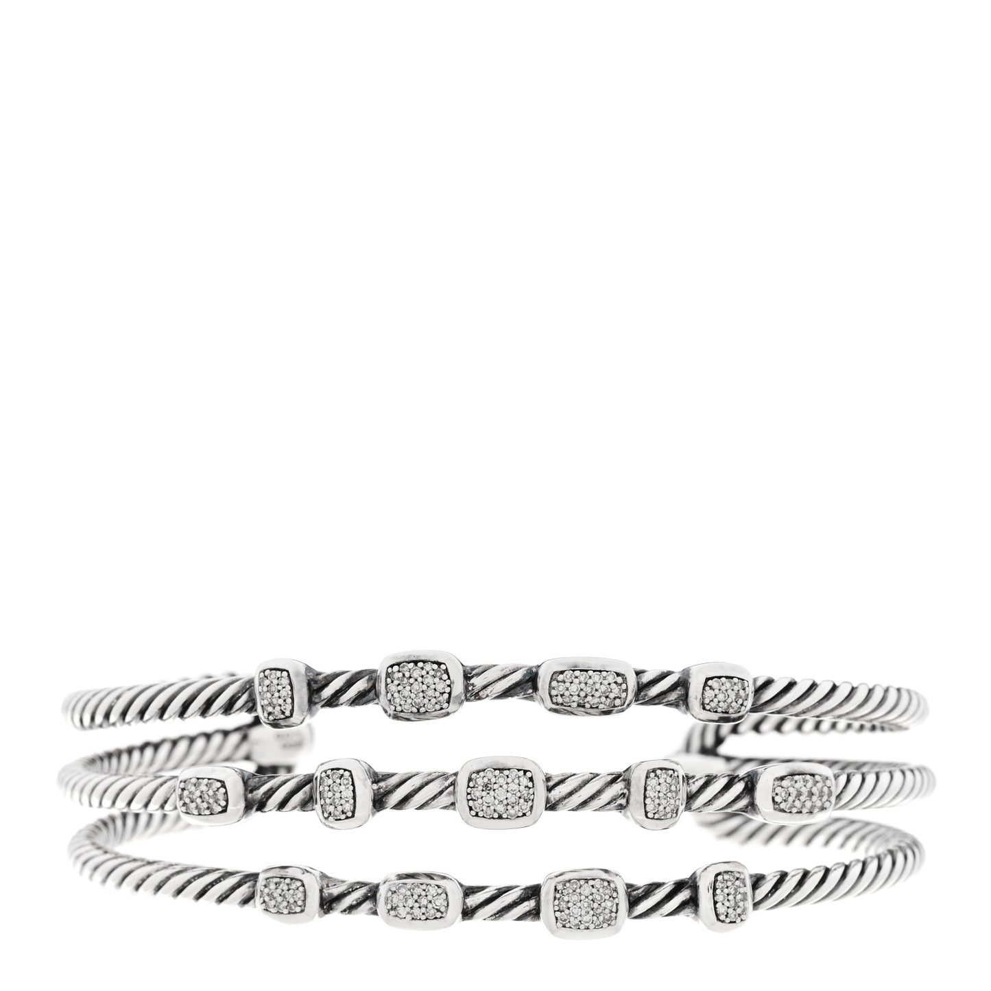 Sterling Silver Diamond Three Row Confetti Cuff Bracelet