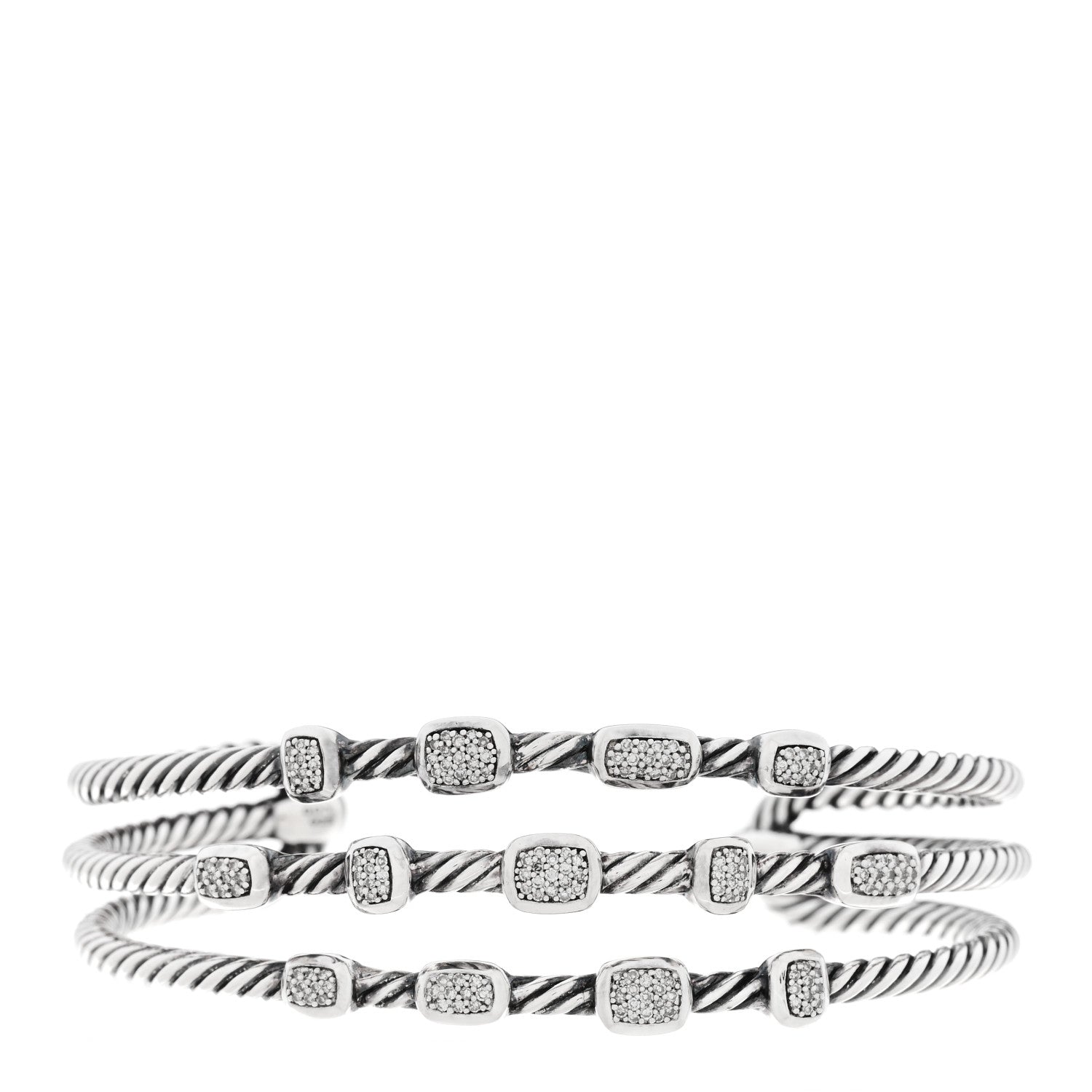 David Yurman Sterling Silver Diamond Three Row Confetti Cuff Bracelet 1 of 3