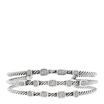 David Yurman Sterling Silver Diamond Three Row Confetti Cuff Bracelet 1 of 3