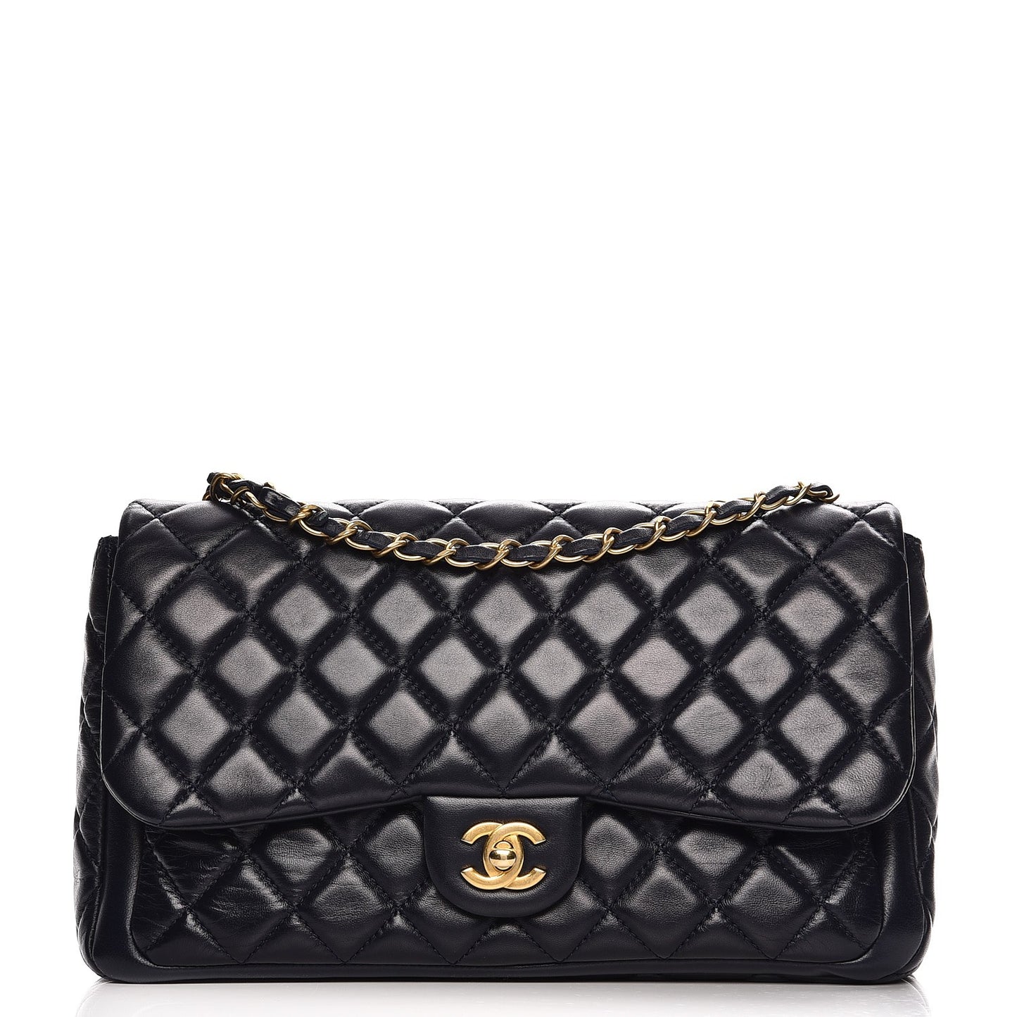 Lambskin Quilted Large Now and Forever Flap Navy