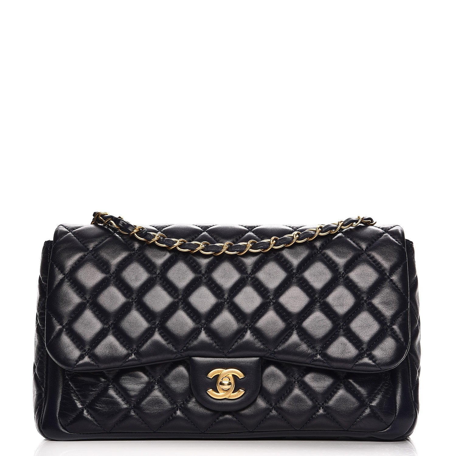 Chanel Lambskin Quilted Large Now and Forever Flap Navy 1 of 8