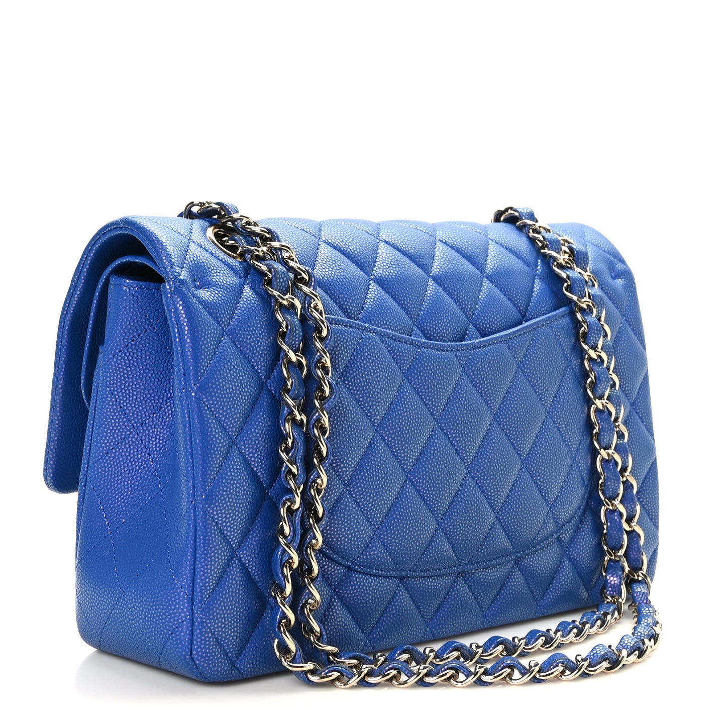 Caviar Quilted Medium Double Flap Blue