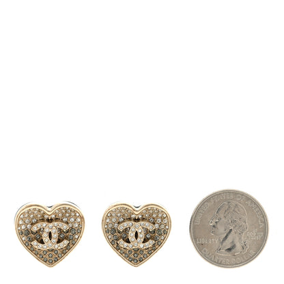 Chanel Crystal Metal CC Heart Earrings Gold 2 of 4