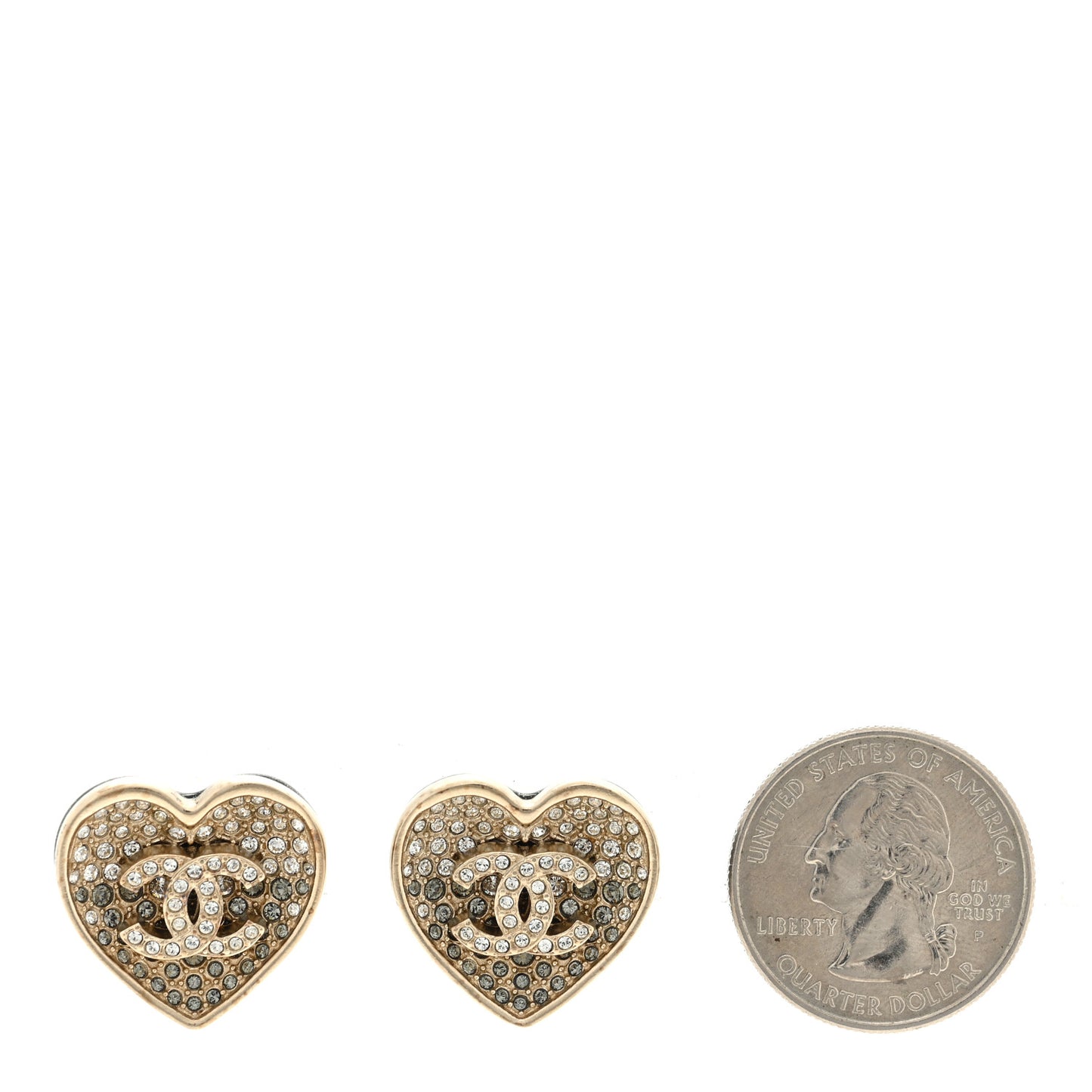 Crystal Metal CC Heart Earrings Gold