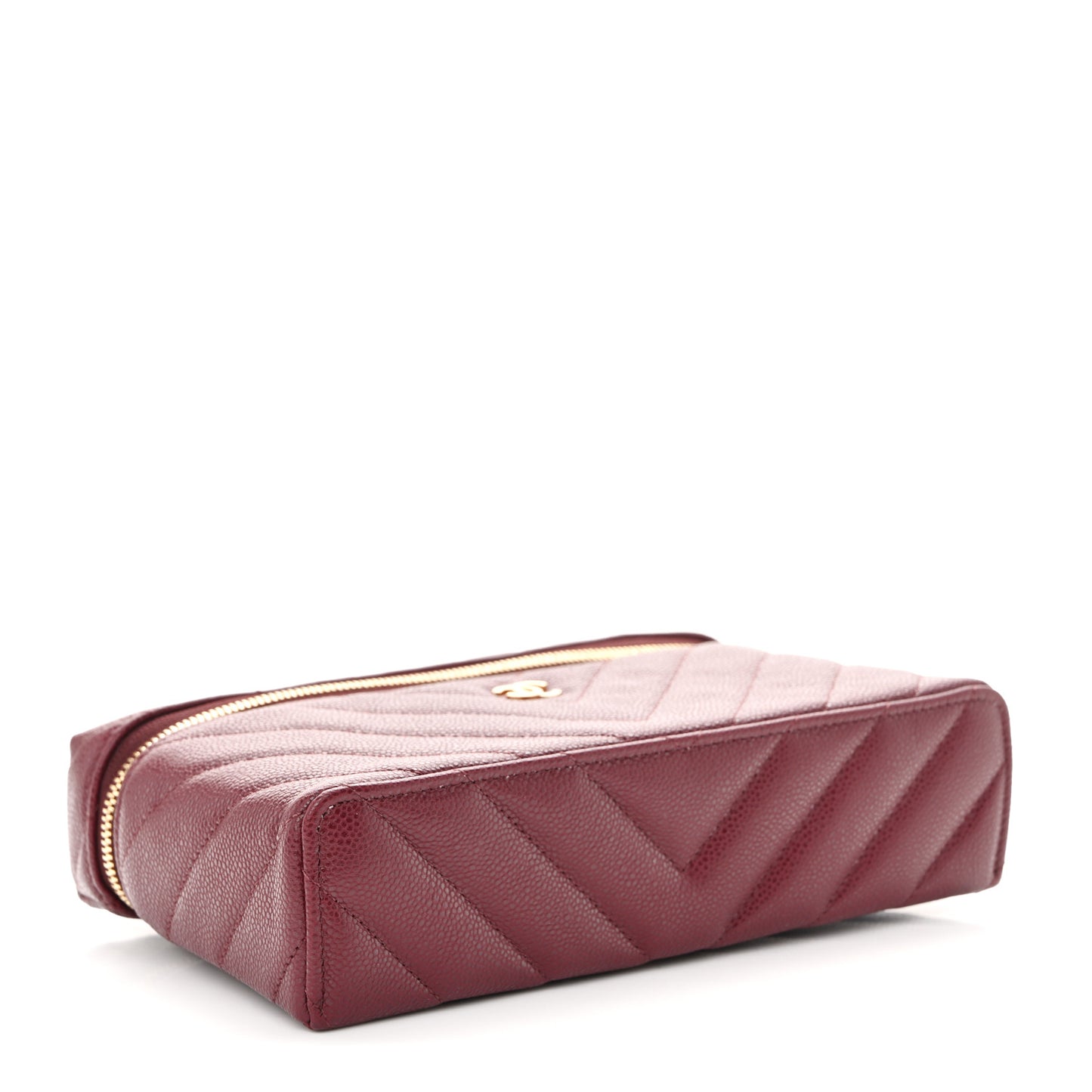 Caviar Chevron Quilted Top Handle Slim Vanity With Chain Black Burgundy
