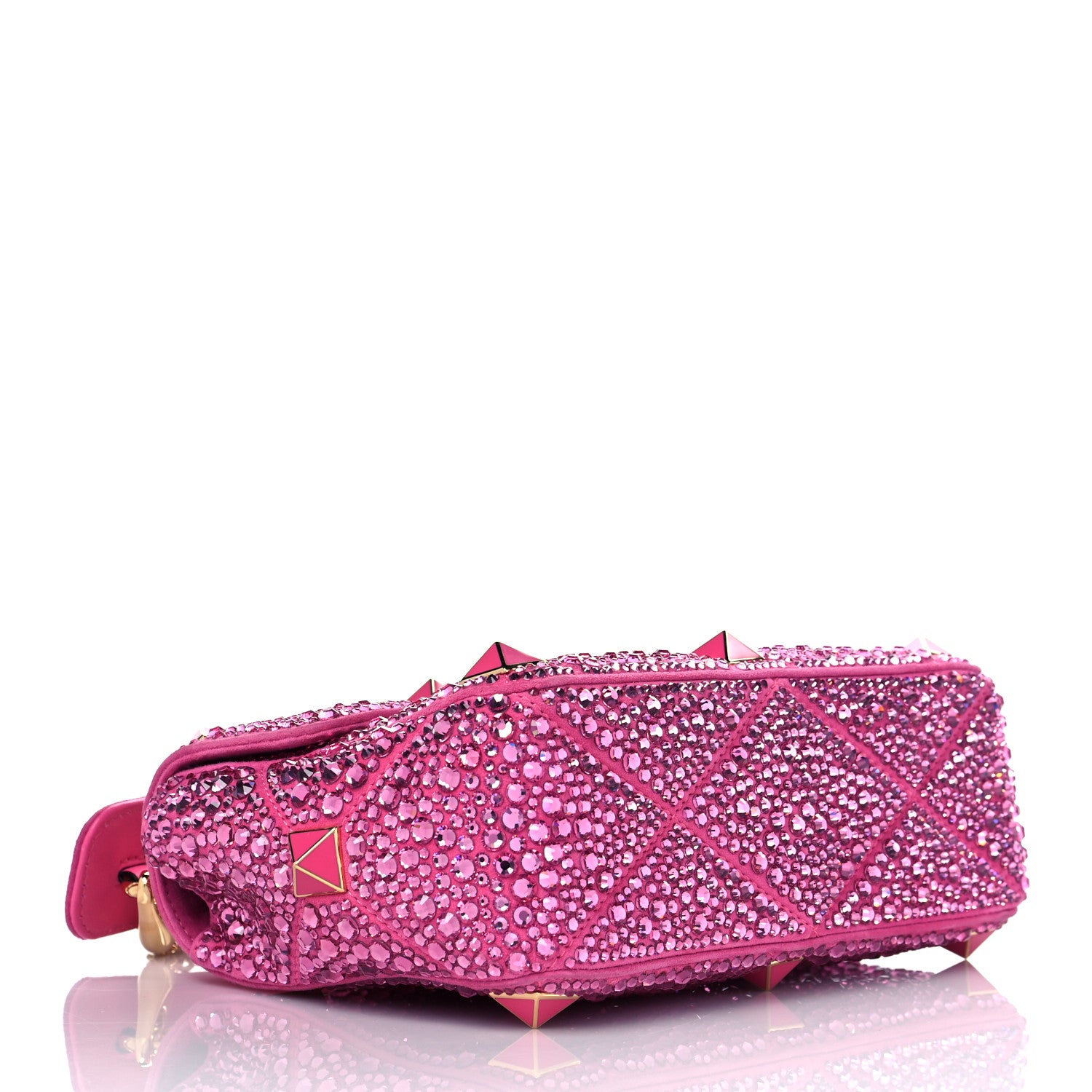 Valentino Garavani Crystal Suede Enamel Medium Roman Stud Shoulder Bag Pink PP 4 of 9