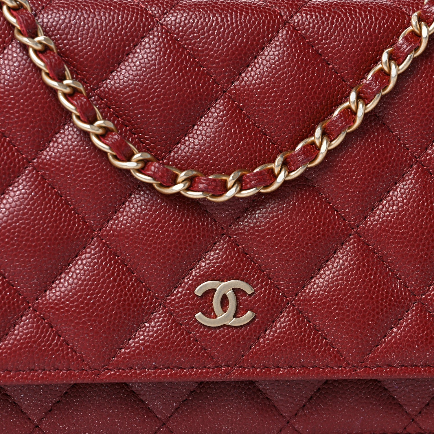 Chanel Caviar Quilted Wallet on Chain WOC Burgundy 7 of 10
