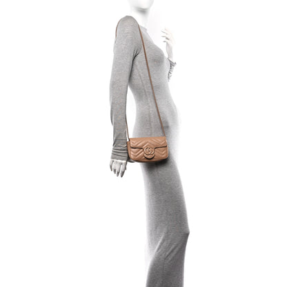Gucci Calfskin Matelasse Monochrome Super Mini GG Marmont Shoulder Bag Camelia 2 of 11