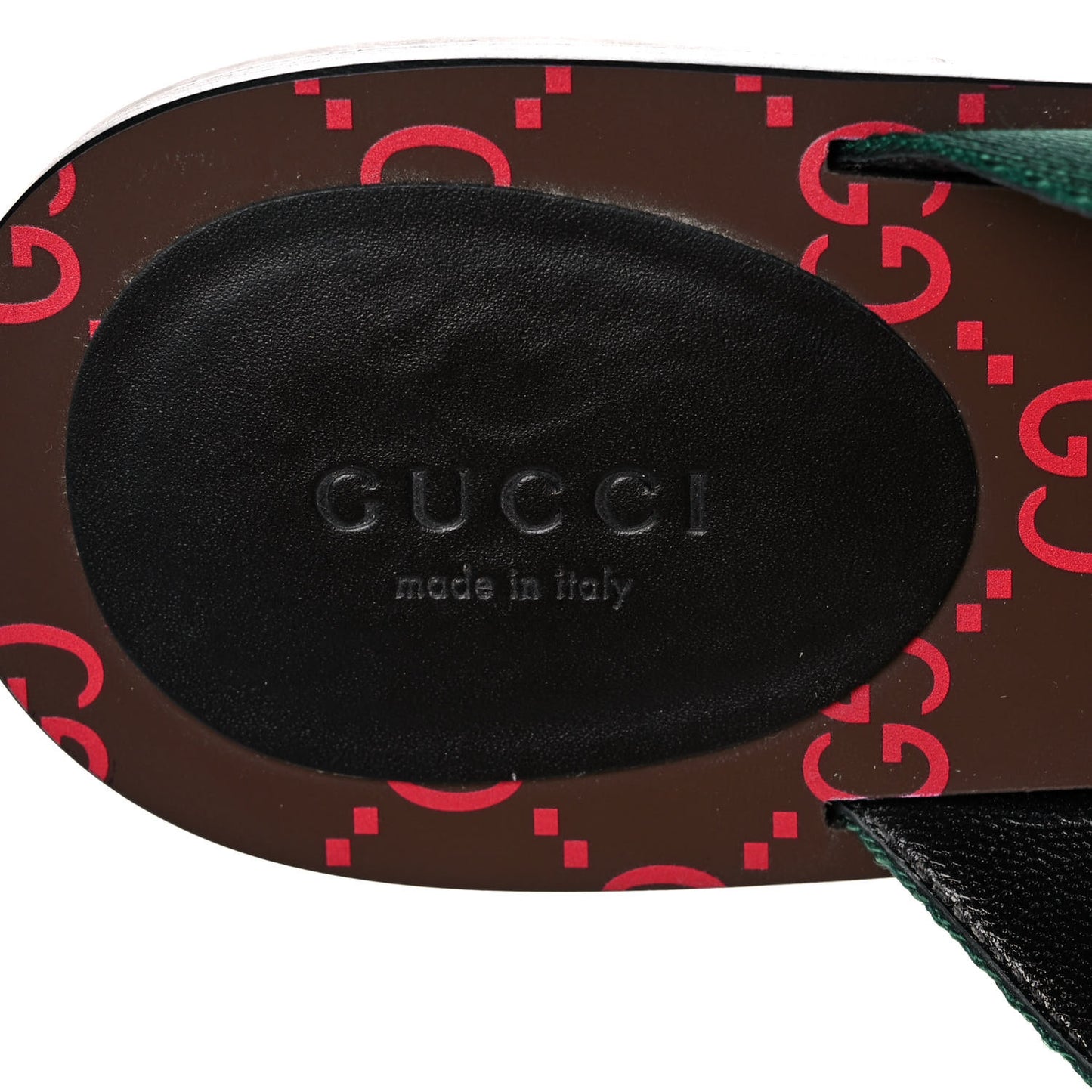 Nylon Calfskin Web GG Monogram Womens Thong Sandals 40 Green Red Cocoa
