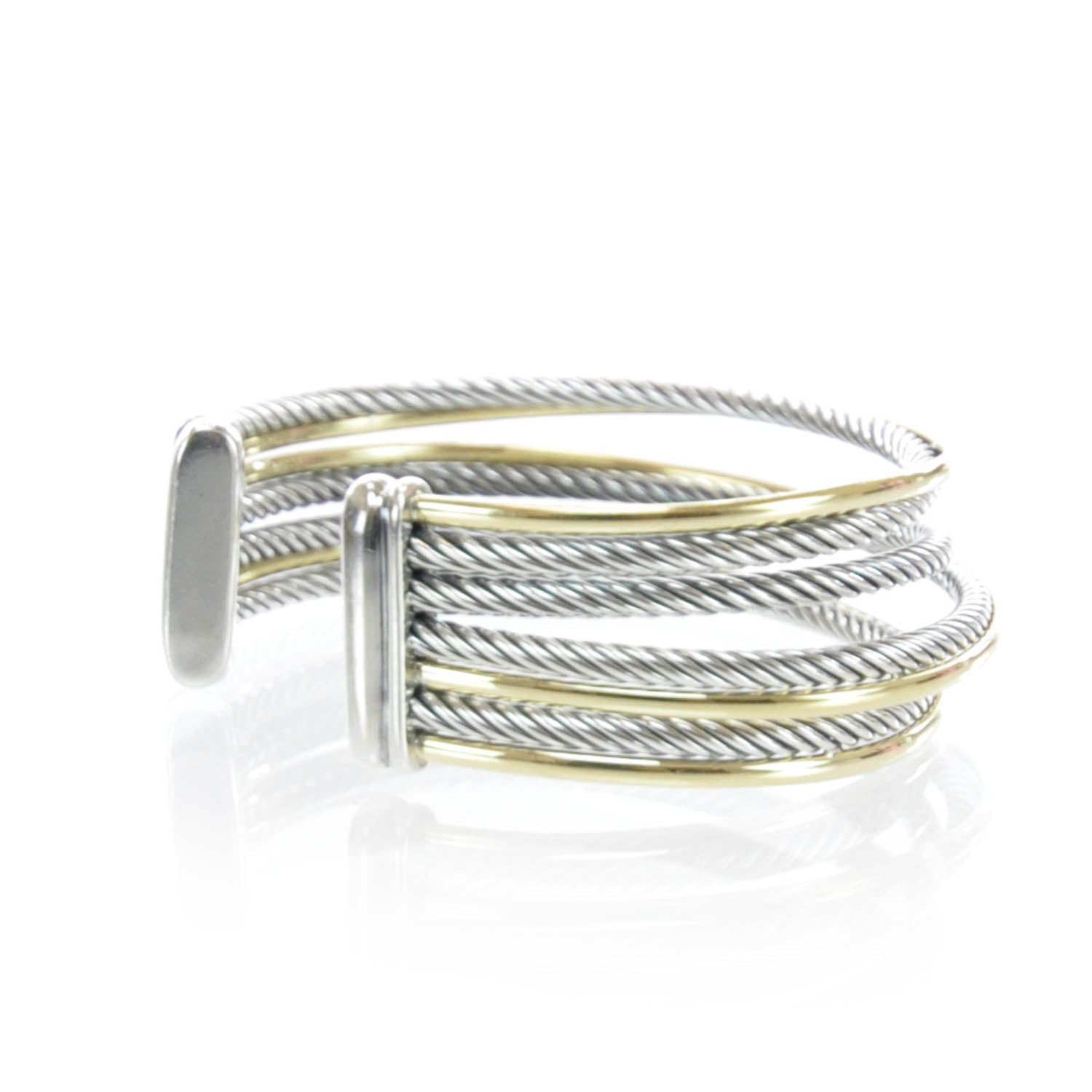 David Yurman Sterling Silver and 18k Gold Crossover Cuff 4 of 5
