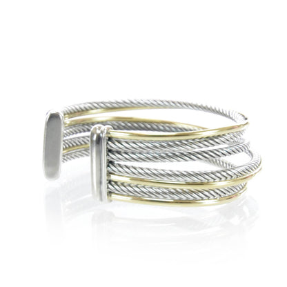 David Yurman Sterling Silver and 18k Gold Crossover Cuff 4 of 5