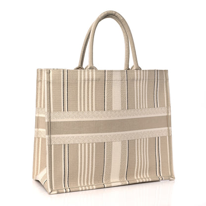 Christian Dior Canvas Embroidered Large Stripes Book Tote Beige 2 of 13