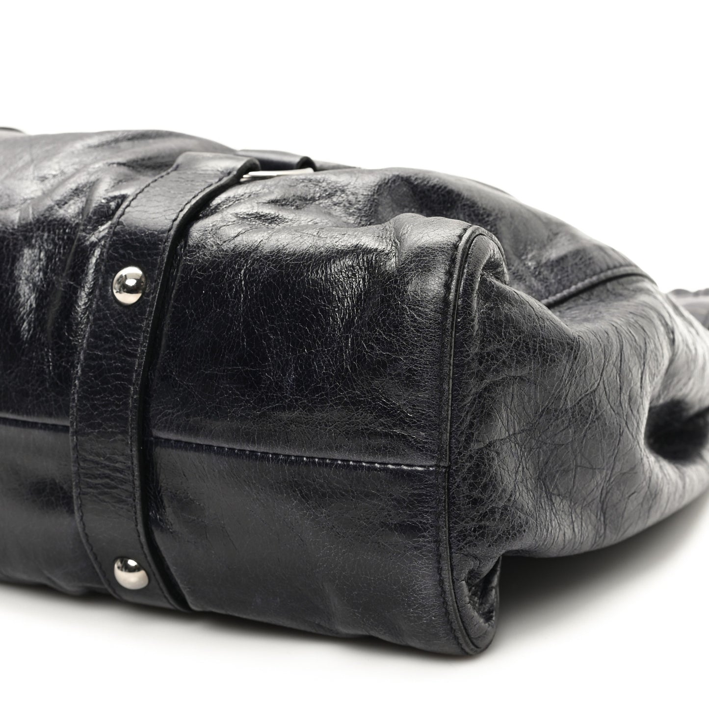 Vitello Lux Gathered Tote Black