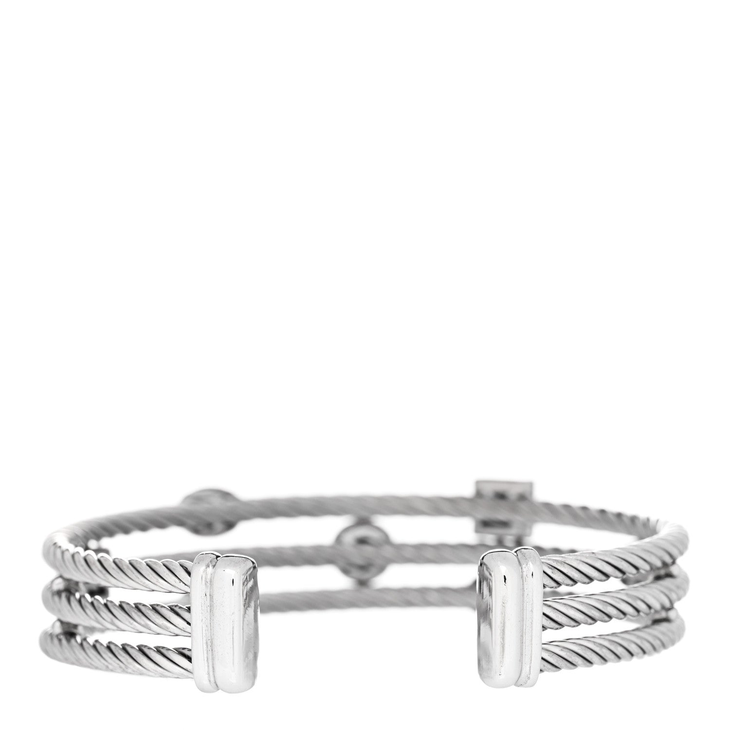 David Yurman Sterling Silver Diamond Three Row Confetti Cuff Bracelet 2 of 4