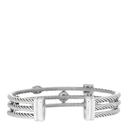 David Yurman Sterling Silver Diamond Three Row Confetti Cuff Bracelet 2 of 4