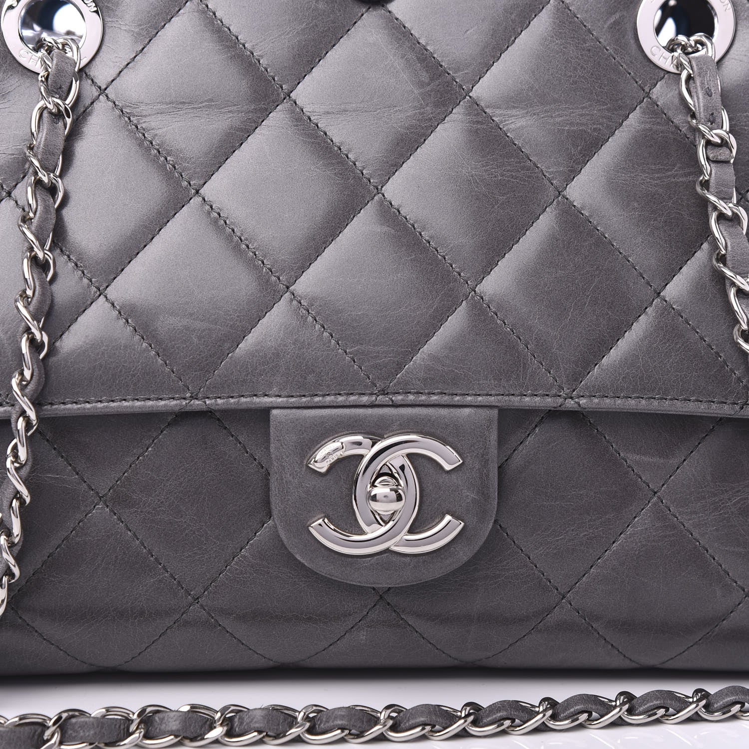 Chanel Glazed Calfskin Quilted Small CC Delivery Tote Grey 10 of 10