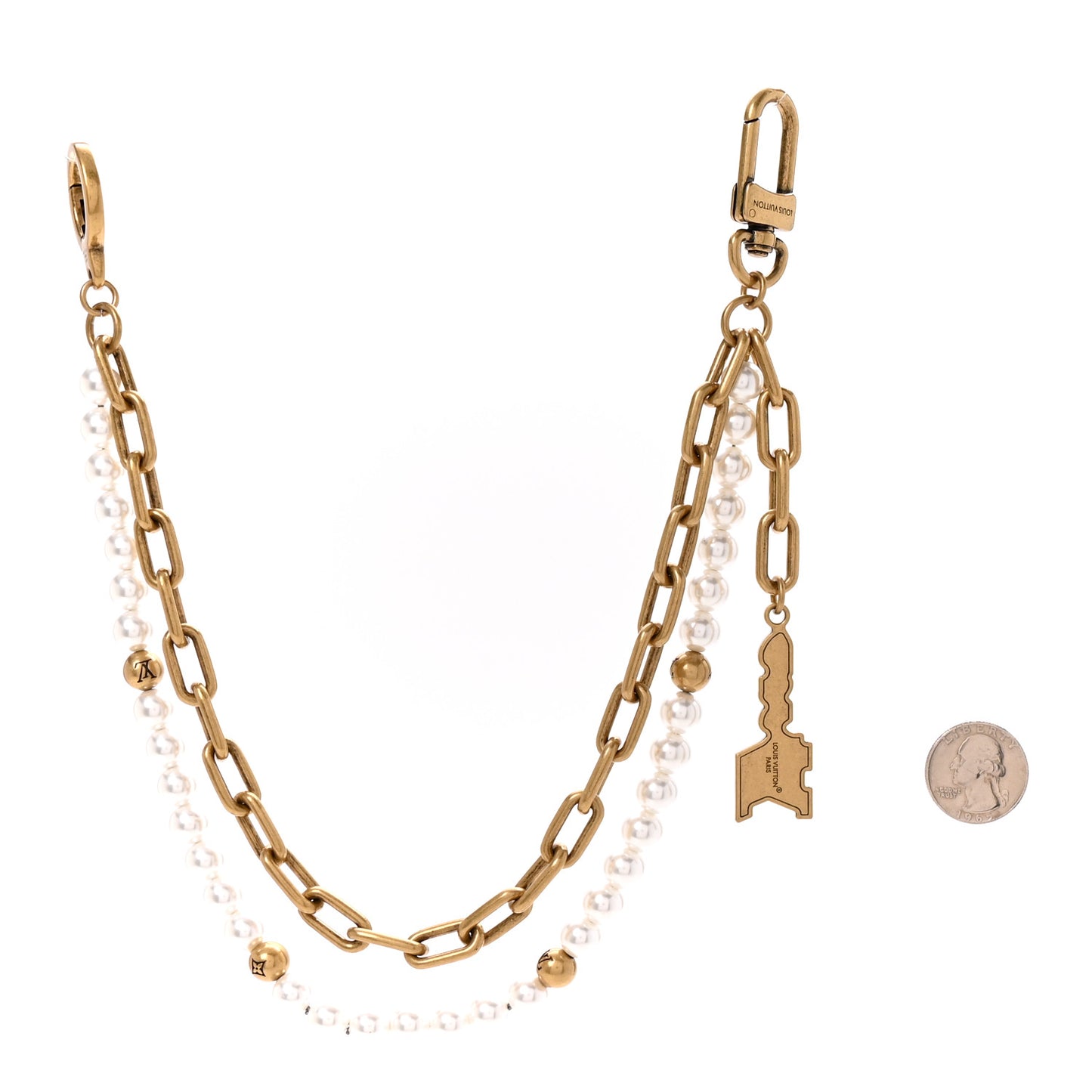 Chain Belt Pearls Bag Charm Gold