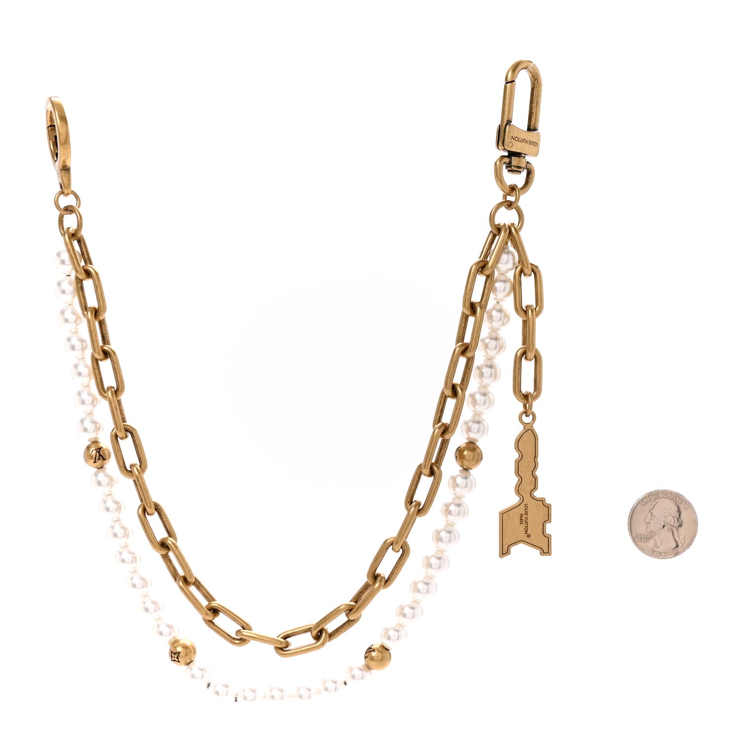 Louis Vuitton Chain Belt Pearls Bag Charm Gold 4 of 10