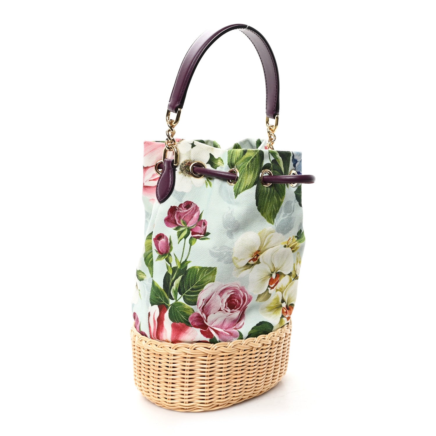 Dolce & Gabbana Wicker Canvas Floral Print Millennials Bucket Bag Multicolor 3 of 9