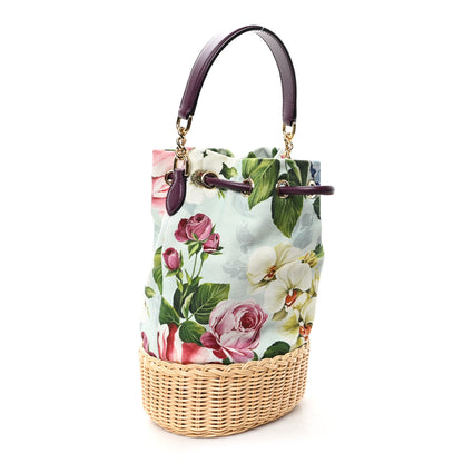 Dolce & Gabbana Wicker Canvas Floral Print Millennials Bucket Bag Multicolor 3 of 9