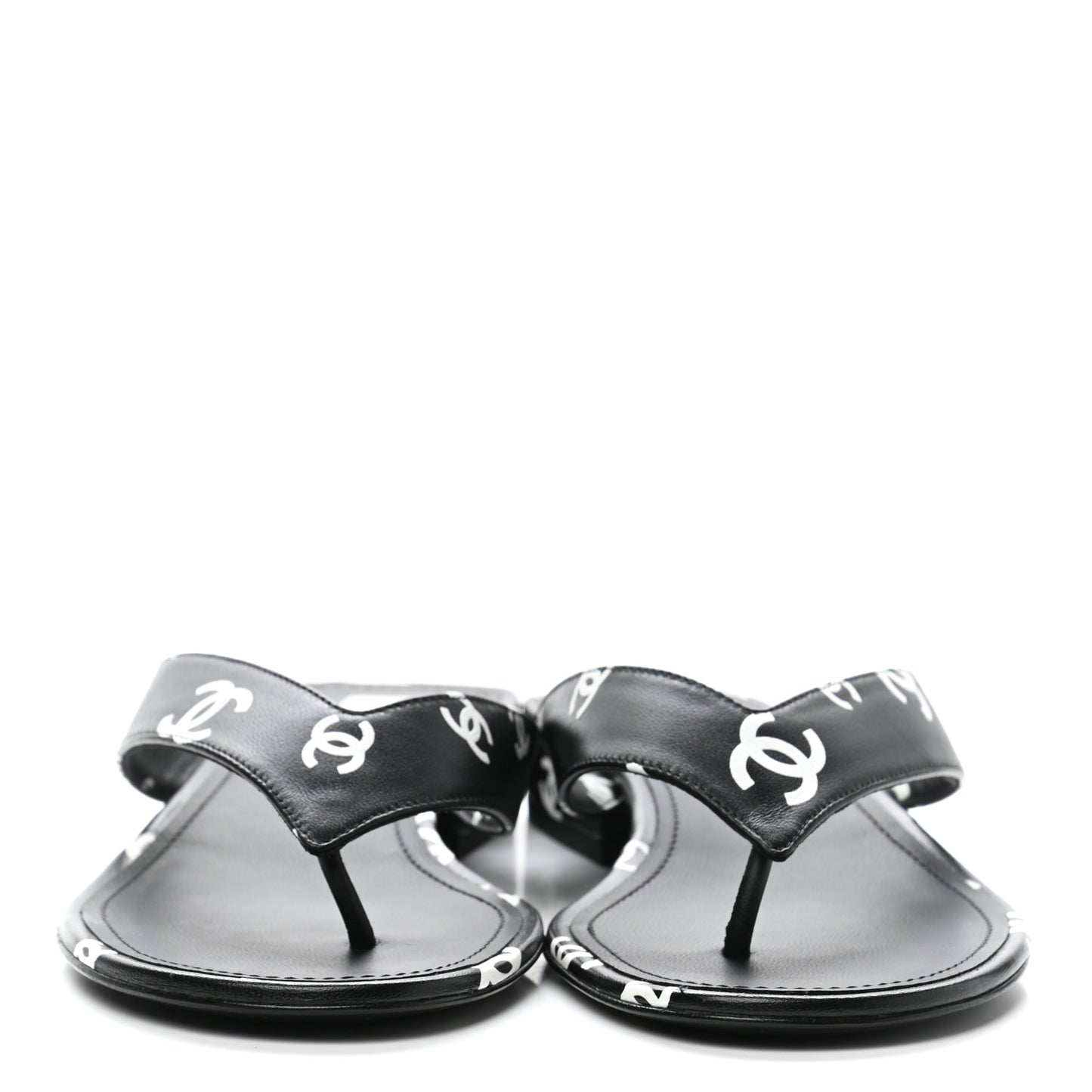 Lambskin Printed CC Thong Sandals 37 Black White