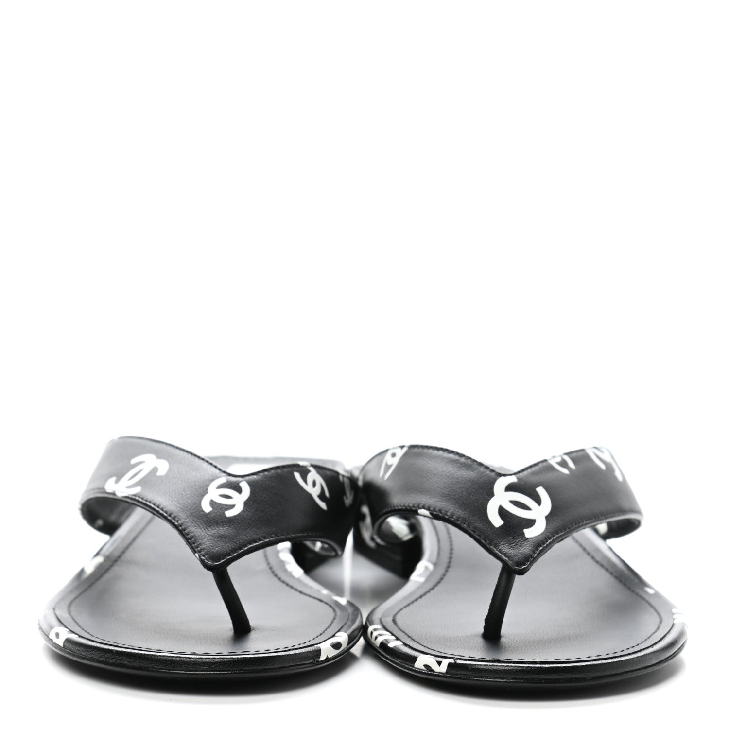 Chanel Lambskin Printed CC Thong Sandals 37 Black White 2 of 10