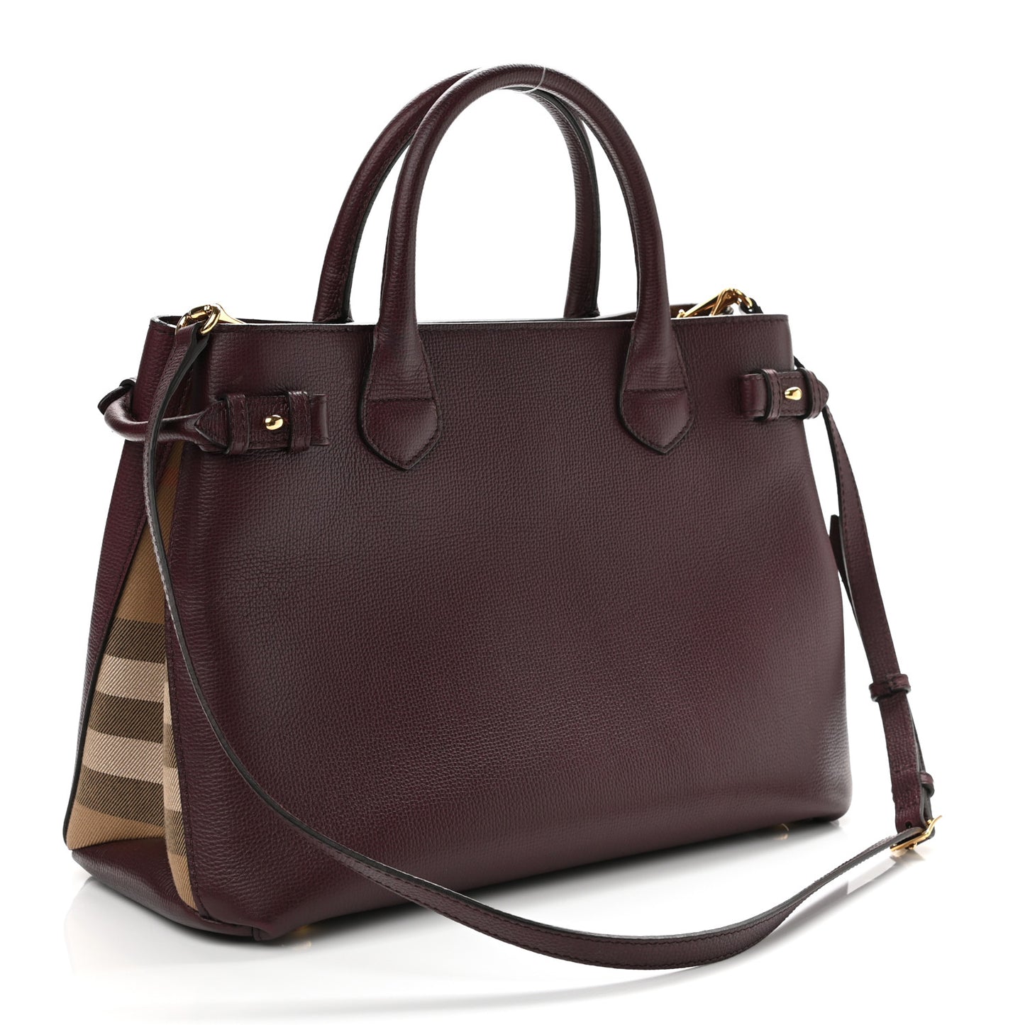 Derby Calfskin House Check Medium Banner Tote Mahogany Red
