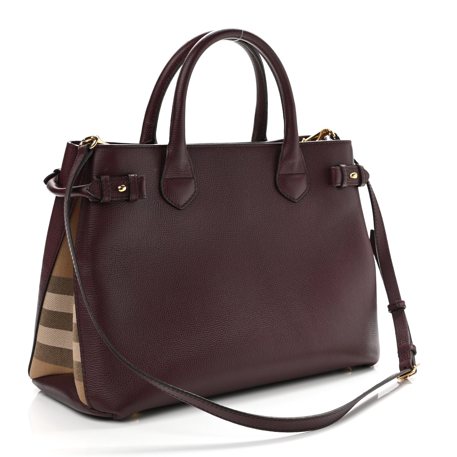 Burberry Derby Calfskin House Check Medium Banner Tote Mahogany Red 3 of 11
