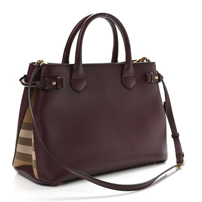 Burberry Derby Calfskin House Check Medium Banner Tote Mahogany Red 3 of 11