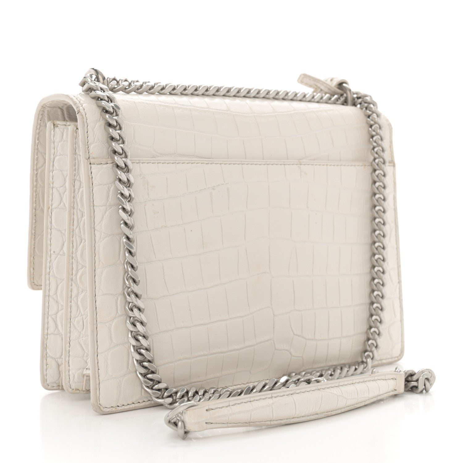 Saint Laurent Calfskin Crocodile Embossed Medium Monogram Sunset Blanc Vintage 3 of 17