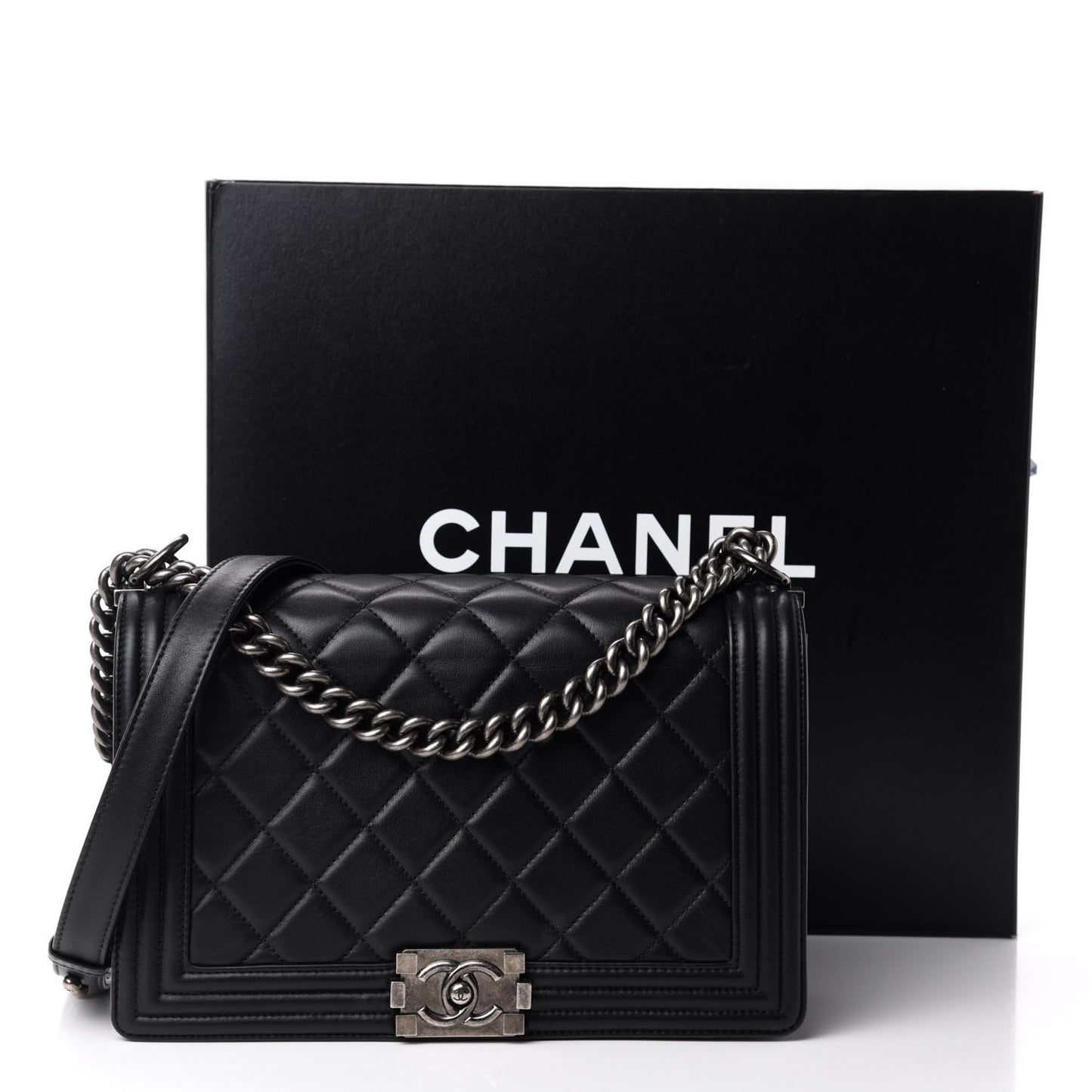 Lambskin Quilted New Medium Boy Flap Black