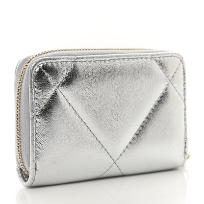 Chanel Metallic Lambskin Quilted Chanel 19 Zip Around Coin Purse Wallet Silver 3 of 8