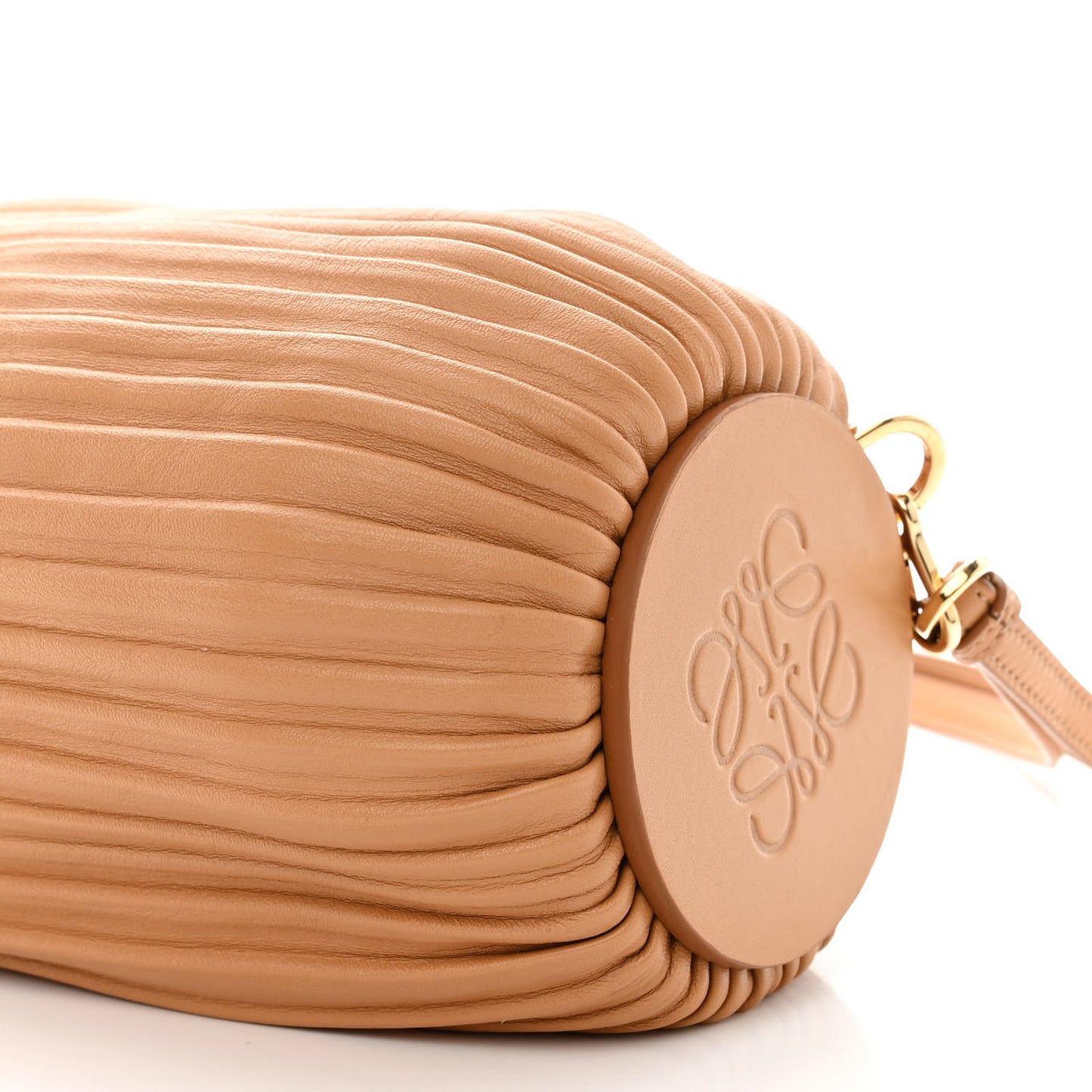 Lambskin Pleated Bracelet Pouch Shoulder Bag Warm Desert
