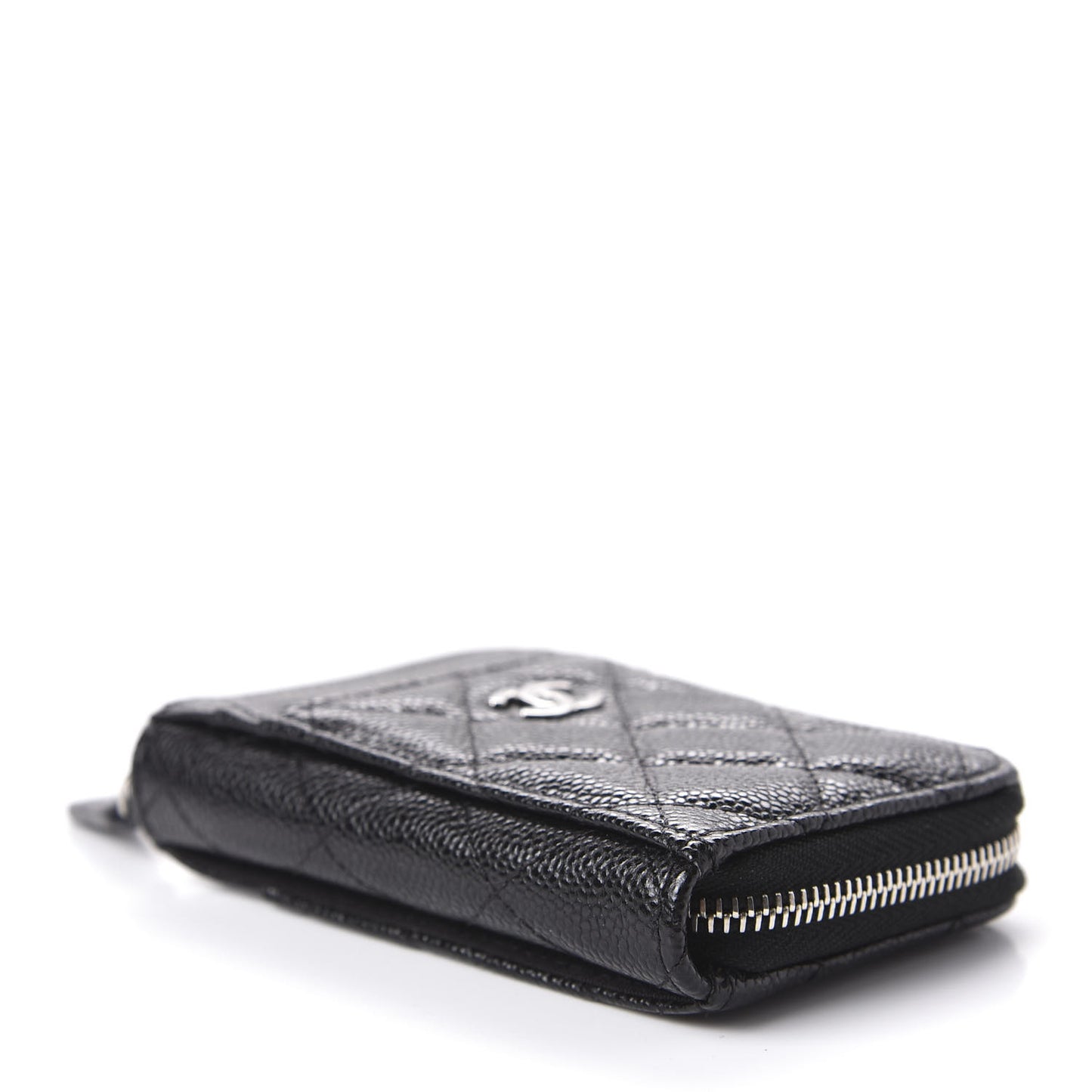 Caviar Quilted Zip Card Holder Black