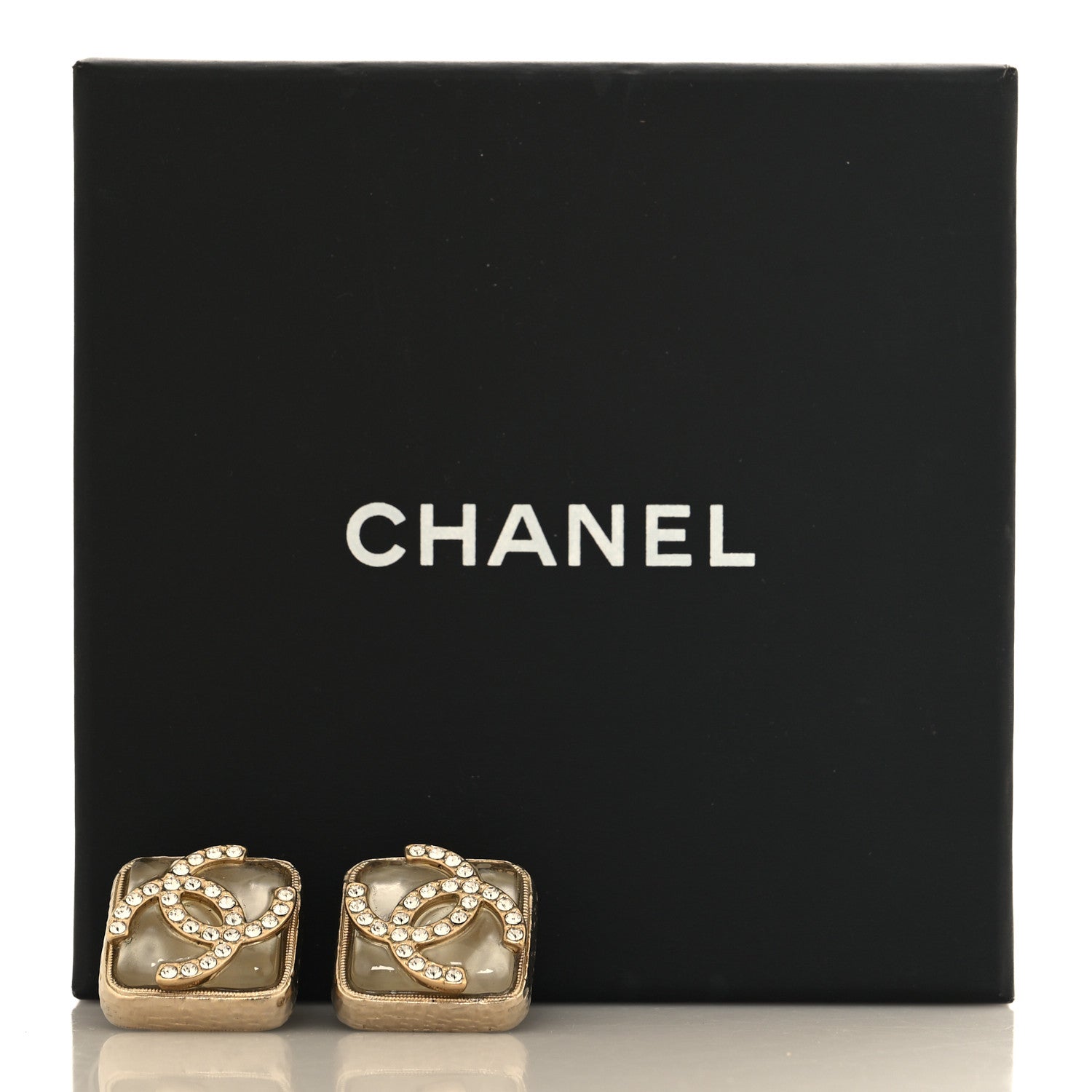 Chanel Pearl Crystal CC Square Earrings Gold 5 of 5