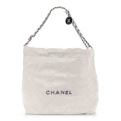 Chanel Shiny Calfskin Quilted Small Rainbow Chanel 22 White 3 of 11