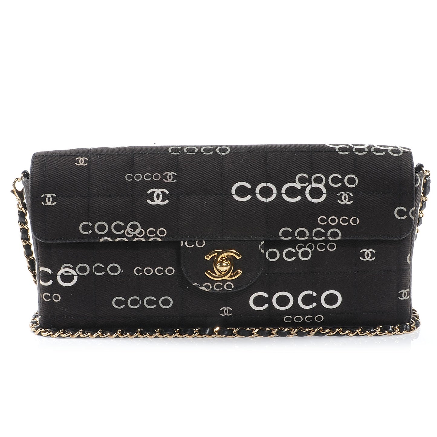 Canvas Chocolate Bar Quilted Coco East West Flap Black