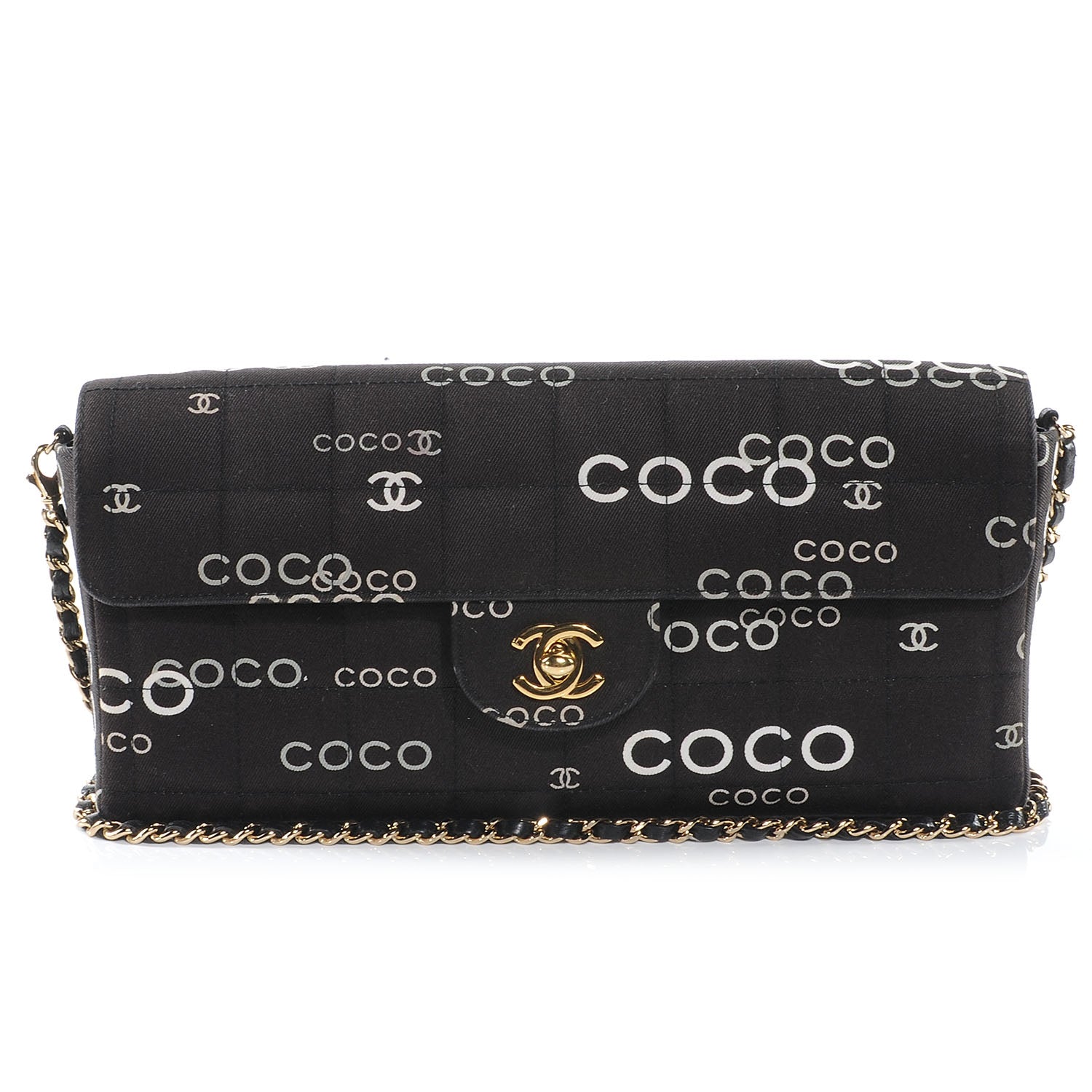 Chanel Canvas Chocolate Bar Quilted Coco East West Flap Black 1 of 7