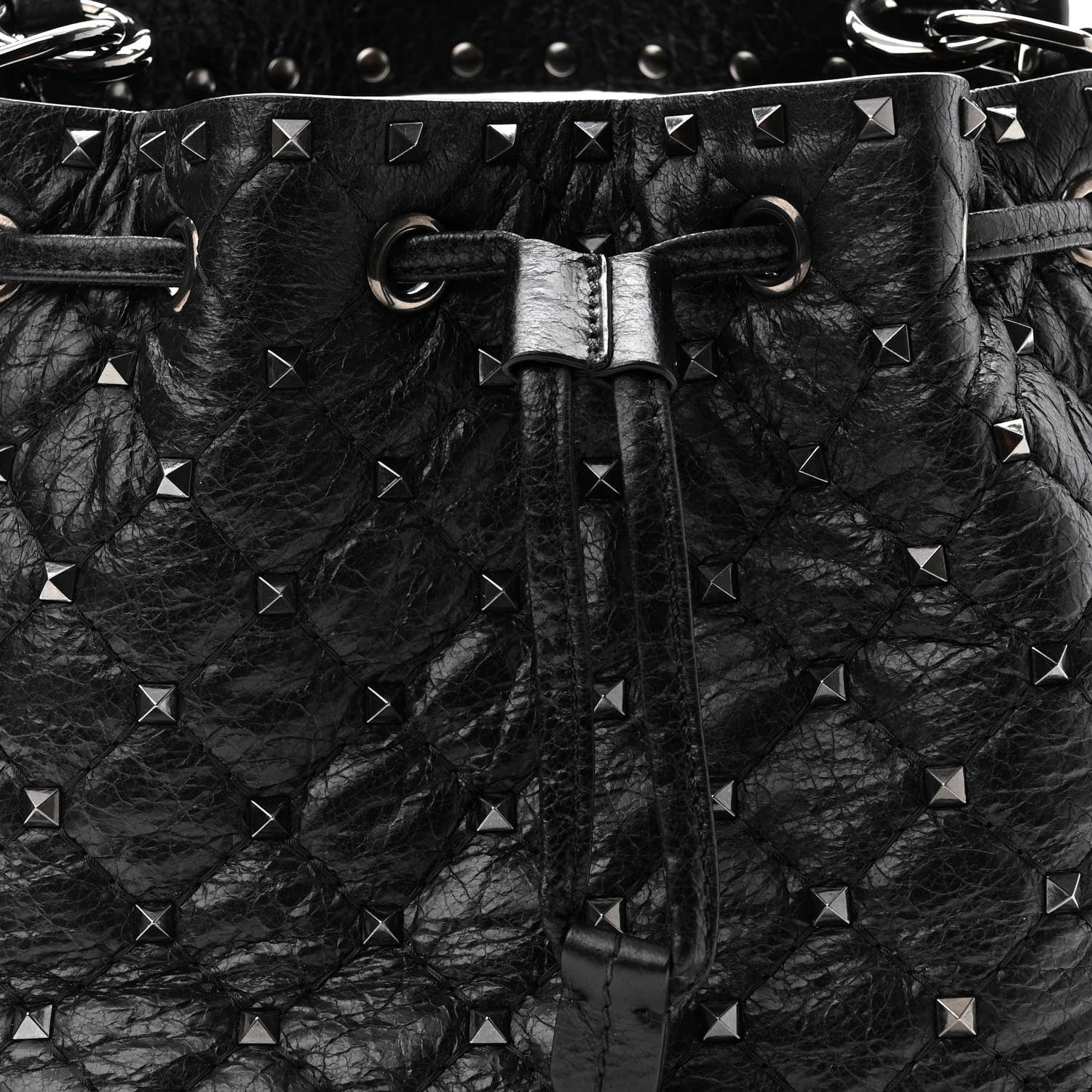 Valentino Garavani Craquele Nappa Small Rockstud Spike Bucket Bag Black 7 of 9