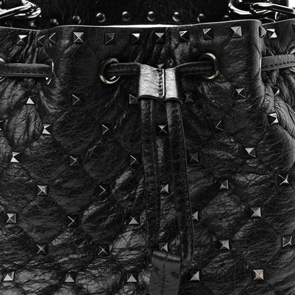 Valentino Garavani Craquele Nappa Small Rockstud Spike Bucket Bag Black 7 of 9