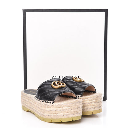 Gucci Nappa Matelasse GG Marmont Platform Espadrille Slide Sandals 36 Black 11 of 11