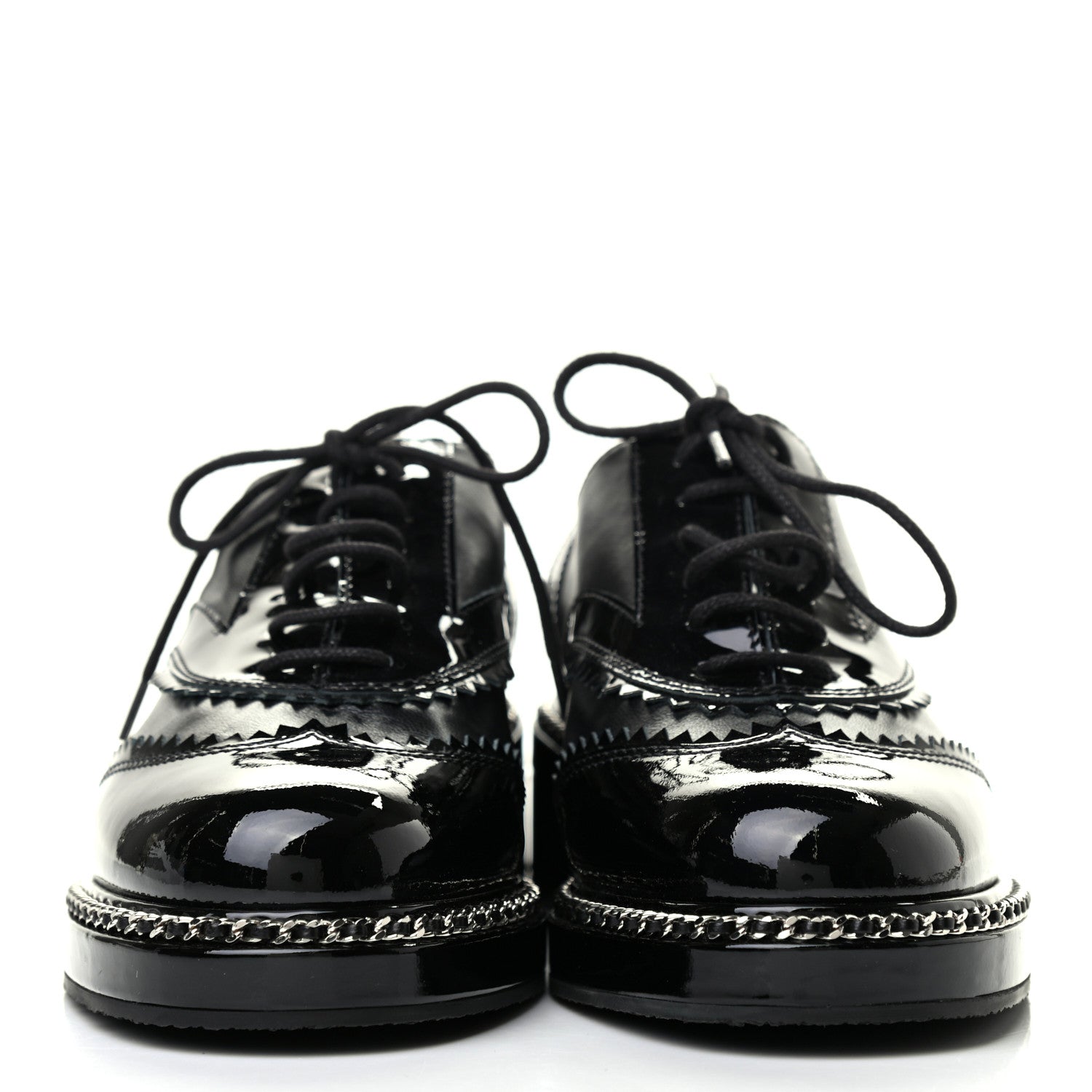 Chanel Lambskin Patent Calfskin CC Brogue Lace Up Oxfords 36 Black 2 of 8